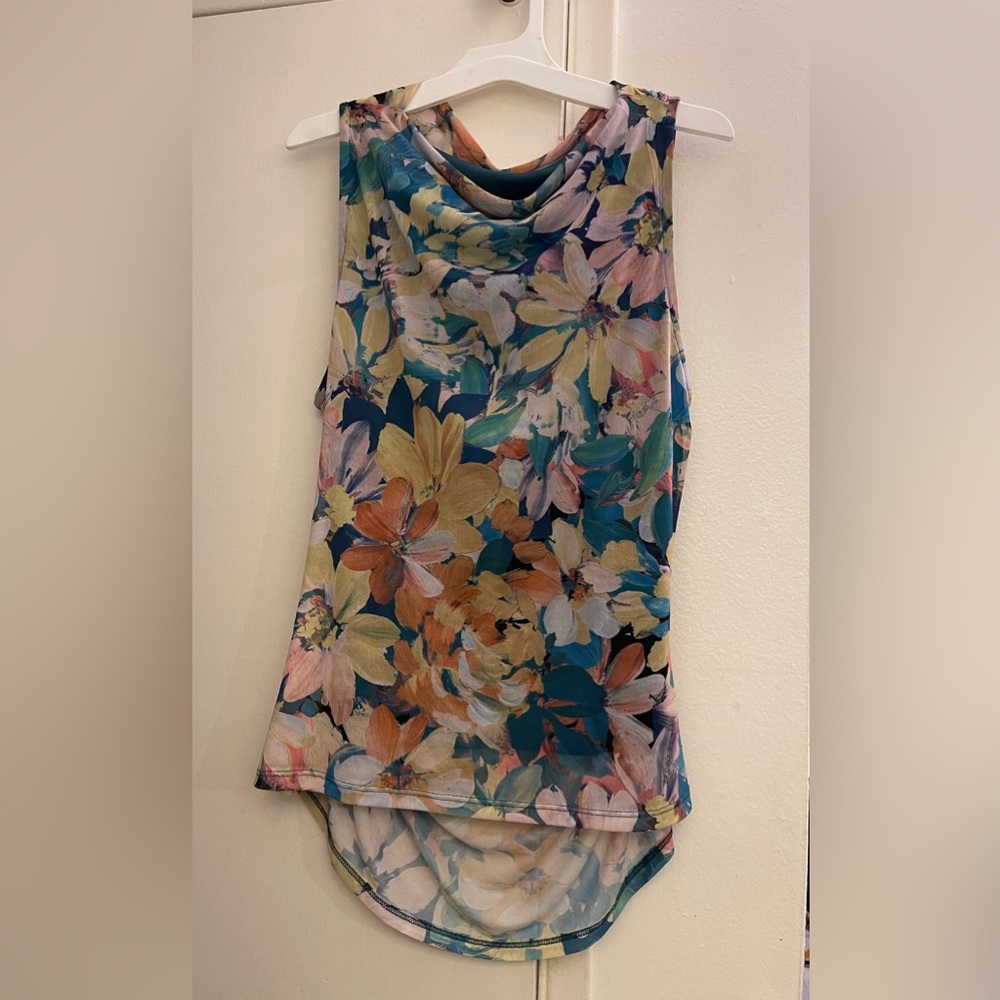 NWT Kathy Ireland Floral Cowl Neck Sleeveless Top - Vibrant Colors" - Picture 2 of 4
